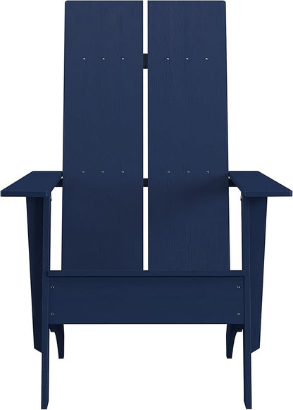 Flash Furniture Sawyer Modern Commercial 2-Slat Back Adirondack Chair - Navy Blue Commercial All-Weather Poly Resin Lounge Chair