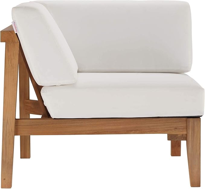 Modway Bayport Outdoor Patio Teak Wood Corner Chair in Natural White - Photo 8