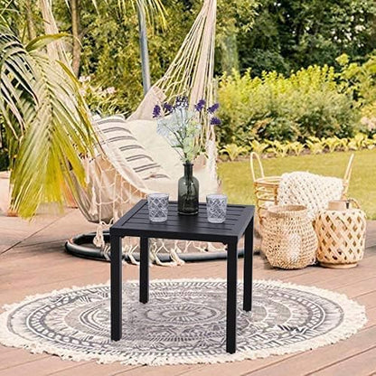 PHI VILLA Outdoor Patio Side Table Set of 2, 19" Small Black Metal Square End Table, Outside Coffee Bistro Table for Porch, Deck, Balcony, Indoor