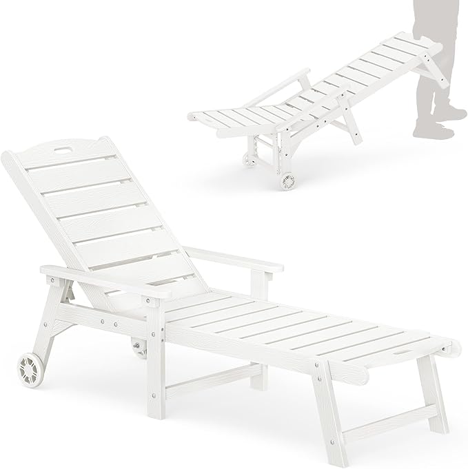 LUE BONA Outdoor Chaise Lounge, HDPS Chaise Lounger, 5 Positions Adjustable Lounge Chairs - Photo 1