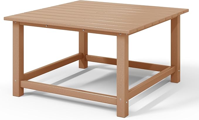 WestinTrends Malibu Low Outdoor HDPE Square Patio Coffee Table, Teak - Photo 9