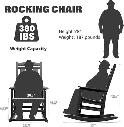 Rocking Chair, Outdoor Rocking Chair for Adults, HDPE Outdoor Chairs with Footboard, All Weather Resistant Porch Rocker, Black