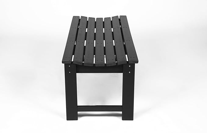 Backless HDPE Adirondack Bench with Wood Texture, Poly Lumber Seat for Patio, Backyard, Balcony, All Weather Resistant with UV Protection (Black)