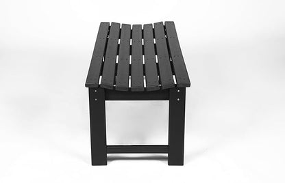 Backless HDPE Adirondack Bench with Wood Texture, Poly Lumber Seat for Patio, Backyard, Balcony, All Weather Resistant with UV Protection (Black)