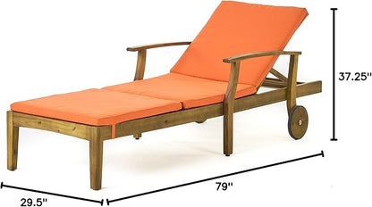 Christopher Knight Home Perla Outdoor Chaise Lounge with Water Resistant Cushion, Teak Finish / Orange