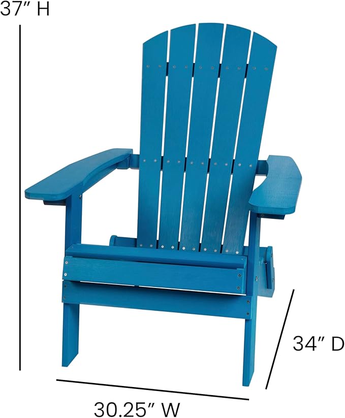 Merrick Lane Riviera Poly Resin Folding Adirondack Lounge Chair - Blue - Indoor/Outdoor - Weather Resistant