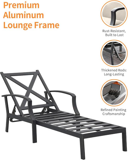 Pool Lounge Chair, Never-Rust Aluminum Outdoor Chaise Lounge with Gray Cushion, Outdoor Lounger Pool Furniture with Adjustable Backrest, Patio Lounge Chair for Outside, Deck, Gunmetal