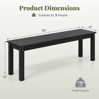 Moccha HDPE Outdoor Bench, 55" Patio Bench with Slatted Seat & 750 Lbs Capacity, Weatherproof Outside Seating Furniture, 2-3 People Backless Garden Bench, Loveseat for Entryway, Porch, Lawn, Backyard