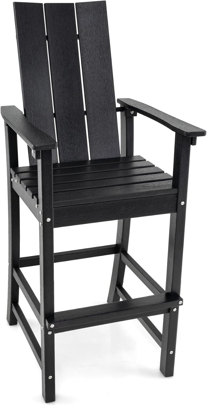 Giantex 52” Tall Adirondack Chair, HDPE Outdoor Bar Stool with Ergonomic Backrest, Armrests, Footrest, Fire Pit Chair, All Weather Patio Bistro Chair for Backyard, Garden, Lawn (1, Black)
