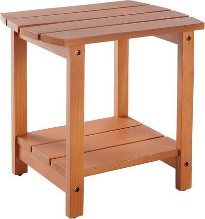 Adirondack Side Table, Double Outdoor Side Tables 18" Solid End Tables, Small Outdoor Coffee Table Pine Wood Weather Resistant for Patio, Backyard,Pool (18-Walnut, Set of 1)
