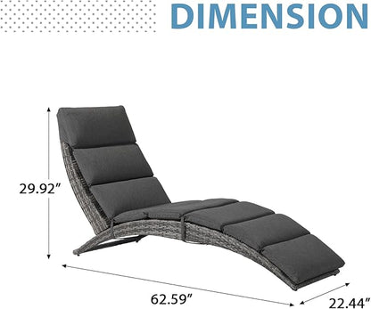 JOIVI Patio Chaise Lounge Chairs Sets, 2 Pieces Cushioned Patio Adjustable Chaise Lounge, Rattan Reclining Chair with Removable Dark Gray Cushion, Pool Lounge Chairs for Outside, Garden, Balcony