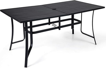 Tangkula 66" x 33" Metal Patio Dining Table for 6, Rectangle Heavy Duty Outdoor Dining Table with Umbrella Hole, 6-Person Outside Dining Furniture for Porch, Garden, Balcony and Backyard