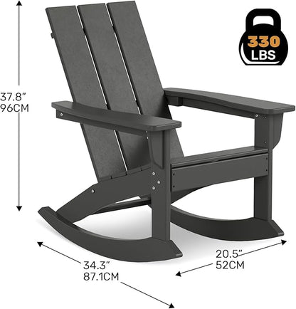 Costaelm Outdoor Adirondack Chair, All Weather Resistant Lawn Chairs Balcony Chair and Fire Pit Chairs, Patio Chair Outdoor Porch Rocking Chair High Back HDPE Poly Lumber, Gray
