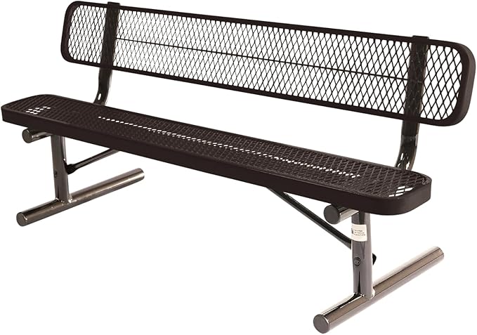 COATEDOUTDOORFURNITURE Coated Outdoor Furniture Heavy-Duty Portable Outdoor Bench Thermoplastic Coated, Expanded Metal, Commercial-Grade Seating, Made in America (Portable with Back, 6 Ft, Brown)