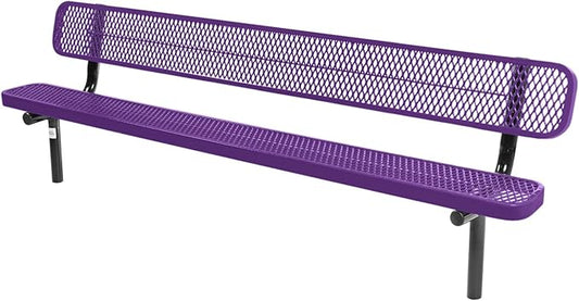 COATEDOUTDOORFURNITURE Coated Outdoor Furniture Heavy-Duty Outdoor Bench Thermoplastic Coated, Expanded Metal, Commercial-Grade Seating, Made in America (Inground with Back, 8 Ft, Purple)