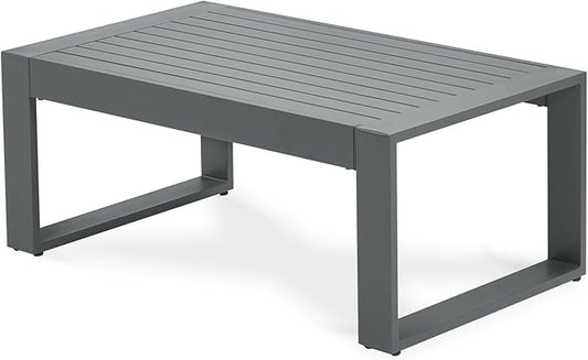 BPS Aluminum Outdoor Patio Furniture Coffee Table, Modern Rectangle All-Weather Patio Metal Coffee Side Table, for Balcony, Garden, Indoor or Outdoor Use