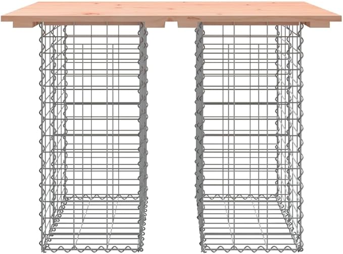 Garden Bench with Gabion Design Solid Douglas Fir Wood and Galvanized Steel Seating for Two Heavy Weight Capacity Rustic Outdoor Furniture