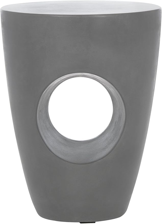 Safavieh Outdoor Collection Aishi Modern Concrete Dark Grey Round 17.7-inch Accent Table
