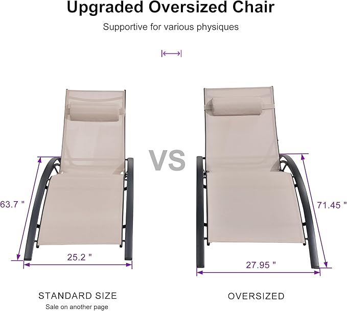 PURPLE LEAF Patio Oversized Chaise Lounge Chair Set with Side Table Pool Adjustable Recliner Chairs for Outside Beach - Photo 2