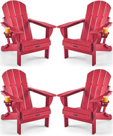 Ciokea Folding Adirondack Chair 4 Pack, Patio Adirondack Chair Weather Resistant, Plastic Fire Pit Chair with Cup Holder - Photo 1