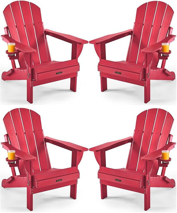 Ciokea Folding Adirondack Chair 4 Pack, Patio Adirondack Chair Weather Resistant, Plastic Fire Pit Chair with Cup Holder - Photo 1