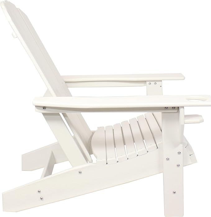 Sunnydaze Adirondack Chair with Cup Holder - Outdoor All-Weather Adirondack Chair for the Fire Pit, Patio, Campsite, or Yard - 300-Pound Capacity - White