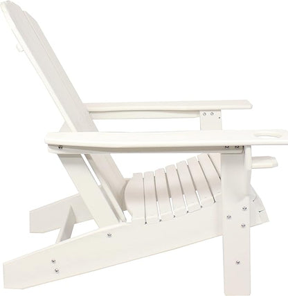 Sunnydaze Adirondack Chair with Cup Holder - Outdoor All-Weather Adirondack Chair for the Fire Pit, Patio, Campsite, or Yard - 300-Pound Capacity - White
