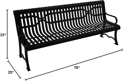 COATEDOUTDOORFURNITURE Coated Outdoor Furniture Heavy-Duty Outdoor Bench Thermoplastic Coated, Slated Steel, Commercial-Grade Garden Bench, Made in America (Portable with Back, 6 Ft, Textured Black)
