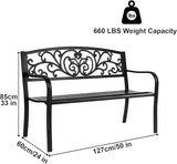 Outdoor Bench, 50" Metal Garden Bench Patio Porch Furniture with Backrest and Armrests, for Balcony, Yard, Garden - Photo 2