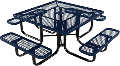 COATEDOUTDOORFURNITURE Heavy-Duty Portable Outdoor Kids Table with Umbrella Hole, Expanded Metal Kids Picnic Table, Commercial-Grade, Made in America (46 in, Square, Childrens, Textured Dark Blue)