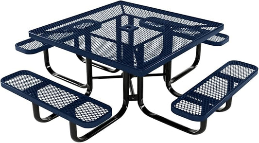 COATEDOUTDOORFURNITURE Heavy-Duty Portable Outdoor Kids Table with Umbrella Hole, Expanded Metal Kids Picnic Table, Commercial-Grade, Made in America (46 in, Square, Childrens, Textured Dark Blue)