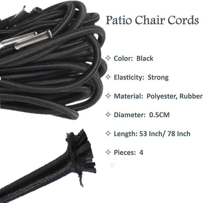 Zero Gravity Chair Cord Replacement, 4 Pack, Elastic Cord for antigravity Chair, Patio Recliner Chair, Lawn Bungee Chair, Beach Chair, Lounge Chair, Outdoor String Chair, Nylon Stretch String Cord