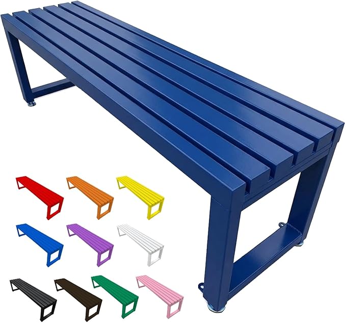 3.3 3.9 4.9 5.9ft Outside Garden Bench, 2 Person Outdoor Metal Patio Backless Bench, Weatherproof Porch Furniture Bench Heavy Duty 880lbs Benches for Park Yard Lawn Front Entrance(Blue,3.93ft)