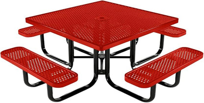 COATEDOUTDOORFURNITURE Heavy-Duty Portable Outdoor Kids Table with Umbrella Hole, Punched Steel Kids Picnic Table, Commercial-Grade, Made in America (46 in, Square, Childrens, Red)