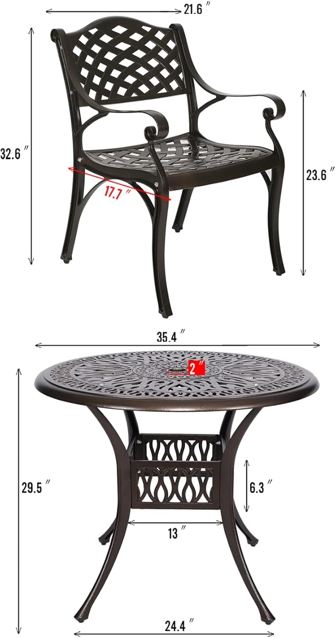 YUSING 5 Piece Patio Bistro Set，Cast Aluminum Antique Copper Outdoor Furniture Round Bar Height Dining Table and Swivel - Photo 7