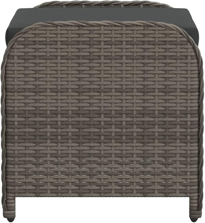 vidaXL Gray Poly Rattan Patio Stool with Cushion - Removable Cover, Weather-, Powder-Coated Steel Frame - 22.8" x 18.1" x 18.1" Outdoor Seating for Garden, Patio, Deck