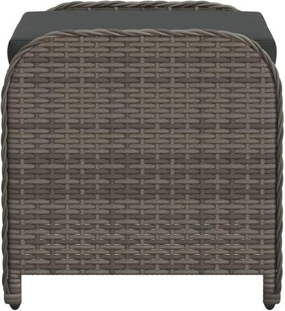 vidaXL Gray Poly Rattan Patio Stool with Cushion - Removable Cover, Weather-, Powder-Coated Steel Frame - 22.8" x 18.1" x 18.1" Outdoor Seating for Garden, Patio, Deck