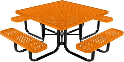 COATEDOUTDOORFURNITURE Heavy-Duty Portable Outdoor Kids Table with Umbrella Hole, Punched Steel Kids Picnic Table, Commercial-Grade, Made in America (46 in, Square, Childrens, Orange)