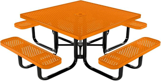COATEDOUTDOORFURNITURE Heavy-Duty Portable Outdoor Kids Table with Umbrella Hole, Punched Steel Kids Picnic Table, Commercial-Grade, Made in America (46 in, Square, Childrens, Orange)