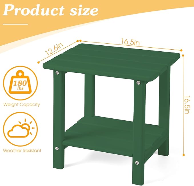 Adirondack Outdoor Side Table, 2-Tier Sturdy Patio End Table Weather Resistant, 16.5" Solid Side Table for Patio, Pool - Photo 3