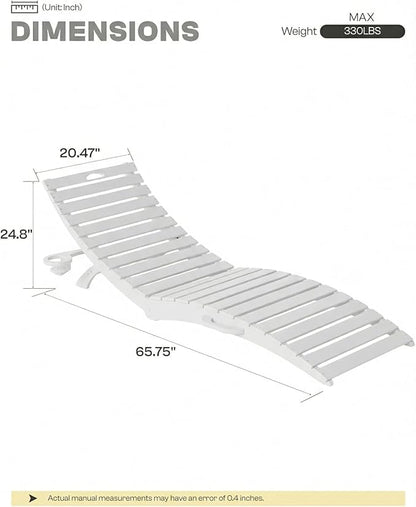 Pre-Assembled Folding in-Pool Lounge Chair, HDPE Outdoor Chaise Lounge with Cup Holder, Pool Lounge Chair for Poolside, Patio, Beach, Deck (White)