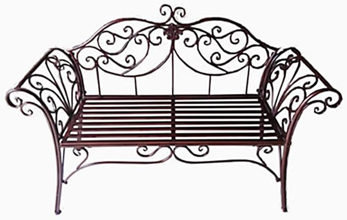 Metal Garden Bench, 52 in Outdoor Benches Weatherproof with Backrest and Armrests, 2 Seats Patio Benches for Front Porch, Patio, Park, Yard(Brown)