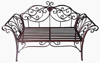 Metal Garden Bench, 52 in Outdoor Benches Weatherproof with Backrest and Armrests, 2 Seats Patio Benches for Front Porch, Patio, Park, Yard(Brown)