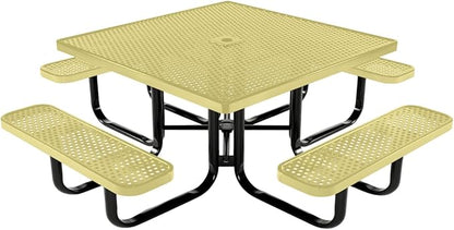 COATEDOUTDOORFURNITURE Heavy-Duty Portable Outdoor Kids Table with Umbrella Hole, Punched Steel Kids Picnic Table, Commercial-Grade, Made in America (46 in, Square, Childrens, Textured Sandstone)