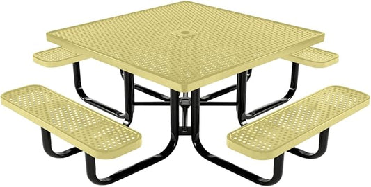 COATEDOUTDOORFURNITURE Heavy-Duty Portable Outdoor Kids Table with Umbrella Hole, Punched Steel Kids Picnic Table, Commercial-Grade, Made in America (46 in, Square, Childrens, Textured Sandstone)