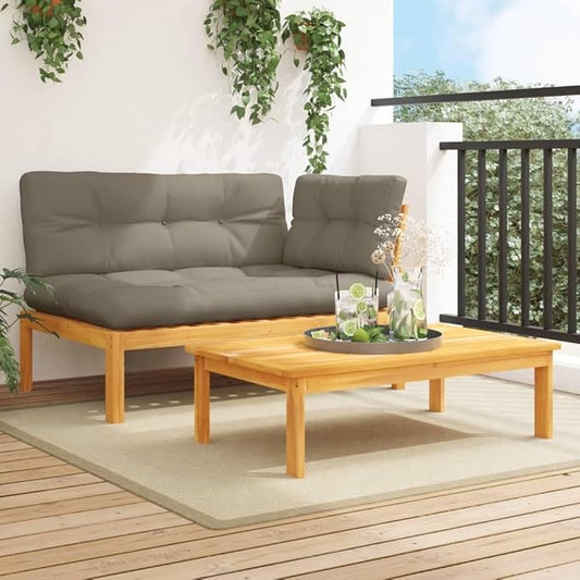 Patio Sofa Set Taupe Solid Acacia Wood Medium Modular Outdoor Furniture Outdoor Couch Poolside Lounge Furniture Backyard Seating Ensemble for Deck Balcony Patio Garden