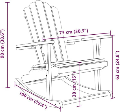 Solid Teak Wood Outdoor Rocking Chair Adirondack Design Brown 39.4x30.3x38.6in Oiled Finish Garden Patio Lounge Furniture for Backyard Porch Balcony
