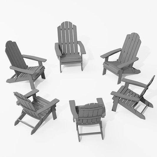 MXIMU Folding Adirondack Chair for Outdoor: Easy Assembly Adirondack Chairs Set of 6 - Composite Plastic Fire Pit Chairs - All Weather Plastic Chair for Outside Patio Lawn Garden Backyard Use