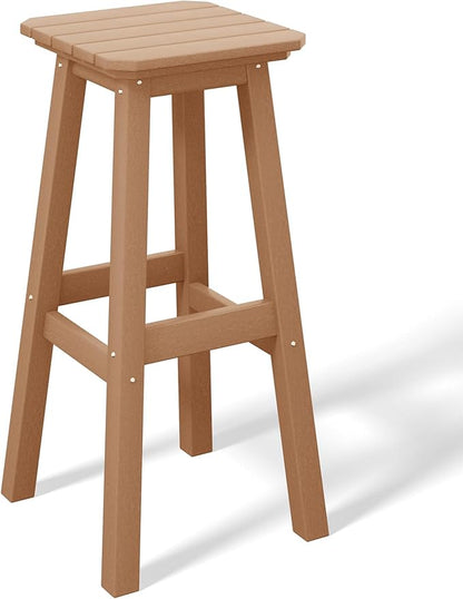 Costaelm 29" Height Outdoor Bar Stools, All-Weather Bar Stools, Adirondack Poly Patio Square Bar Stool for Patio, Deck, Kitchen Counter and Garden, Teak