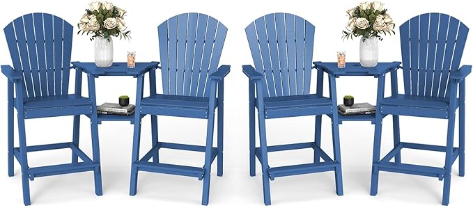 FOOWIN Tall Adirondack Chair Set of 4, All Weather HDPE Bar Height Adirondack Chair with Double Connecting Trays - Photo 1